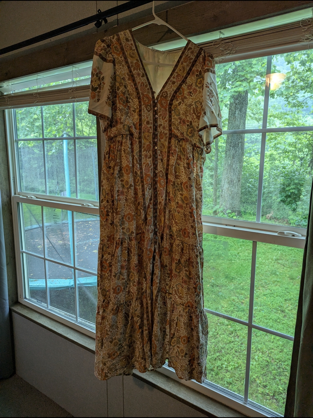 In Bloom Floral Button-Front Maxi Dress in Cream and Brown